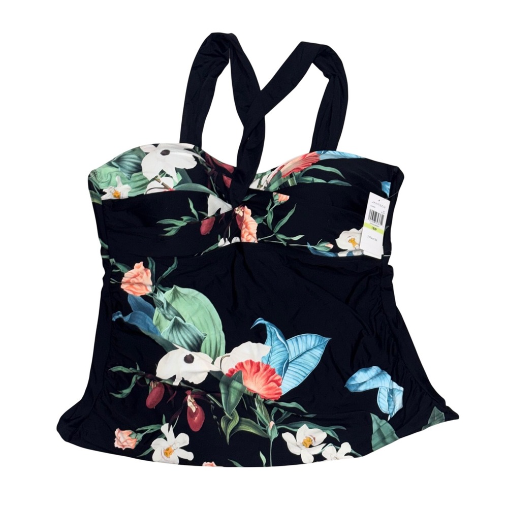 Jantzen Botanical Beauty Tankini Top Women 18W Black Floral New‎ JZ23800S - Picture 3 of 11